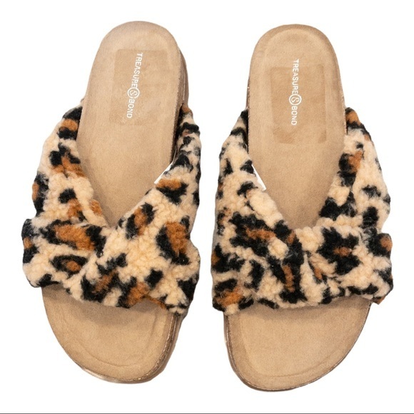 TREASURE & BOND Davina Faux Shearling Slide In Tan Leopard Teddy - Picture 2 of 5